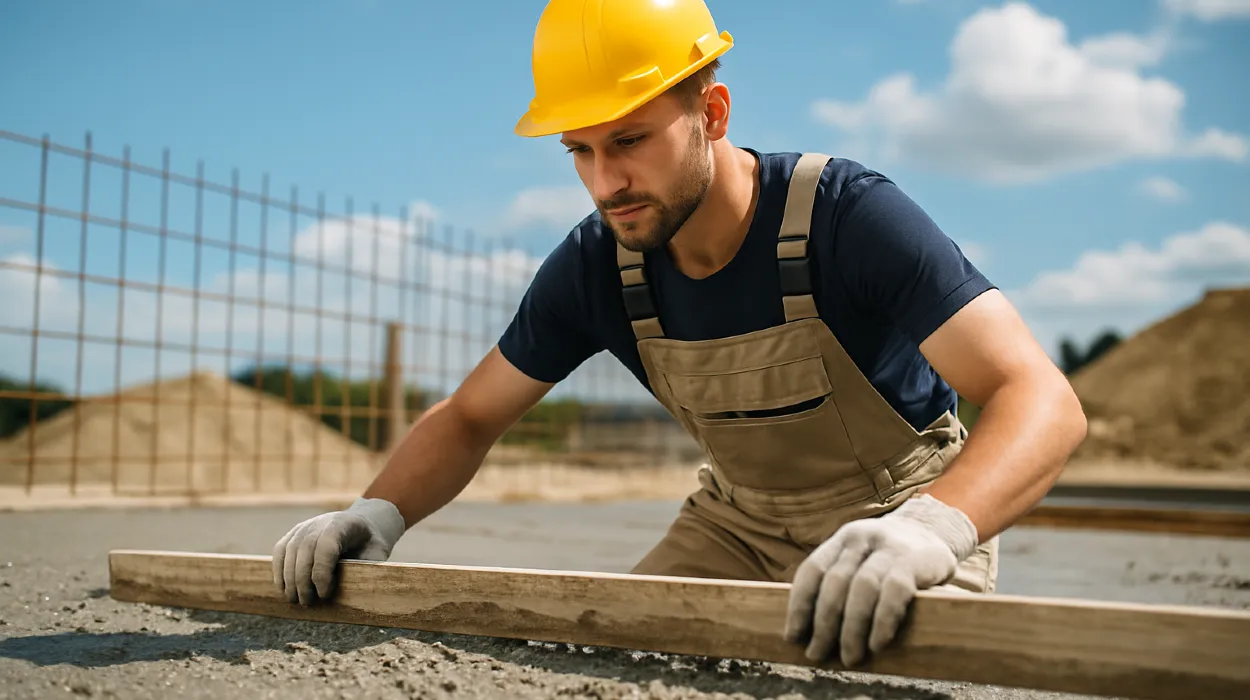 a male concrete worker spreading fresh cement on rebared ground from Quality Concrete Contractor Georgetown in Cedar Park, TX - Cedar Park TX