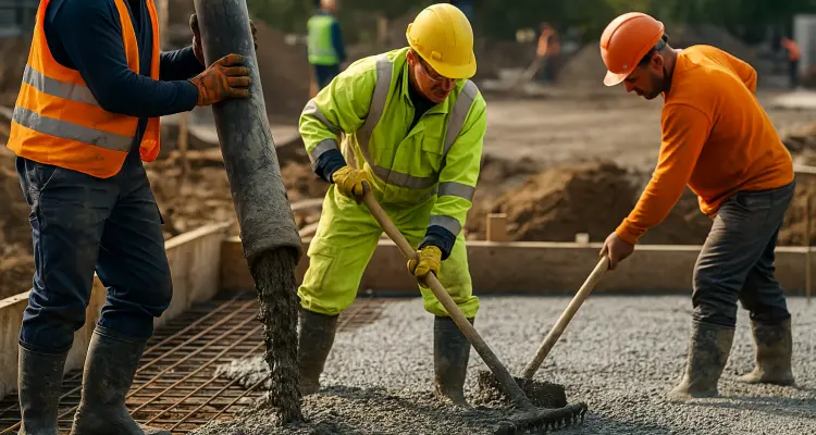 3 concrete contractors spreading concrete on the ground from Quality Concrete Contractor Georgetown in Georgetown Tx, 78628 - Concrete Contractor near me