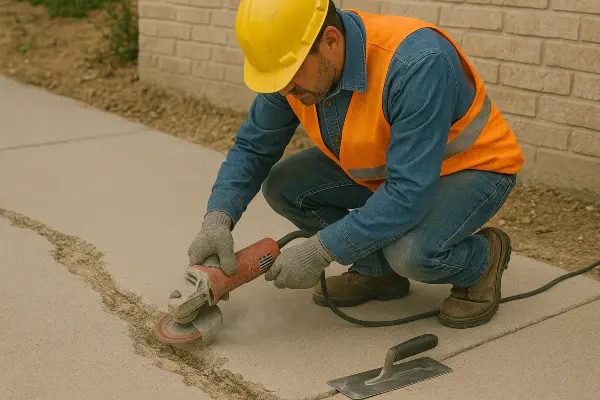 a male worker repairing a sidewalk from Quality Concrete Contractor Georgetown in Georgetown Tx, 78628 - Concrete cutting