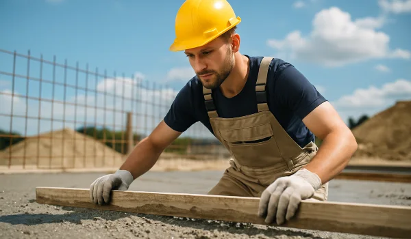 a male concrete worker spreading fresh cement on rebared ground from Quality Concrete Contractor Georgetown in Georgetown Tx, 78628 - Concrete driveway building