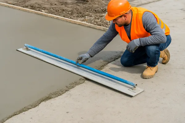 a male worker smoothing a fresh concrete slab from Quality Concrete Contractor Georgetown in Georgetown Tx, 78628 - Concrete footings