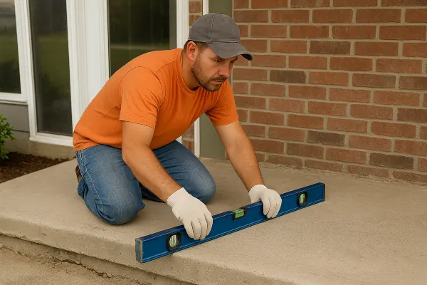 a male worker leveling a concrete slab porch from Quality Concrete Contractor Georgetown in Georgetown Tx, 78628 - Concrete footings