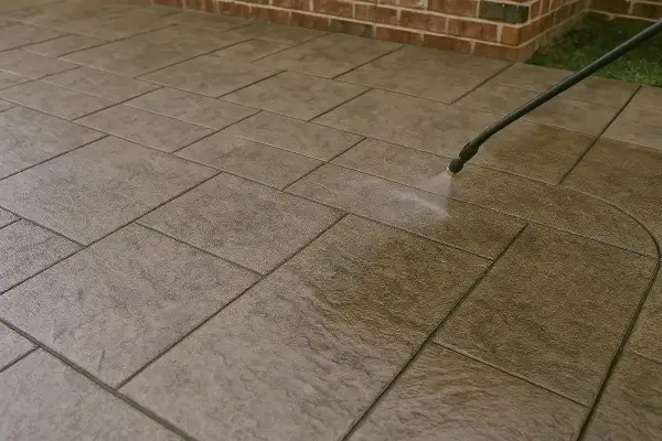 a stamped concrete being sprayed from Quality Concrete Contractor Georgetown in Georgetown Tx, 78628 - Concrete sidewalk building