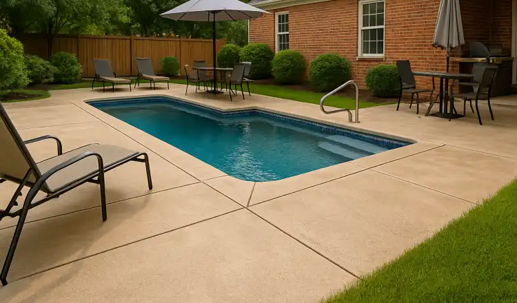 a swimming pool concrete deck from Quality Concrete Contractor Georgetown in Liberty Hill, TX - Liberty Hill TX