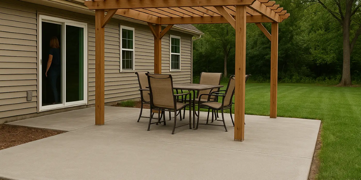 a concrete patio with a pergola from Quality Concrete Contractor Georgetown in Round Rock, TX - Round Rock TX